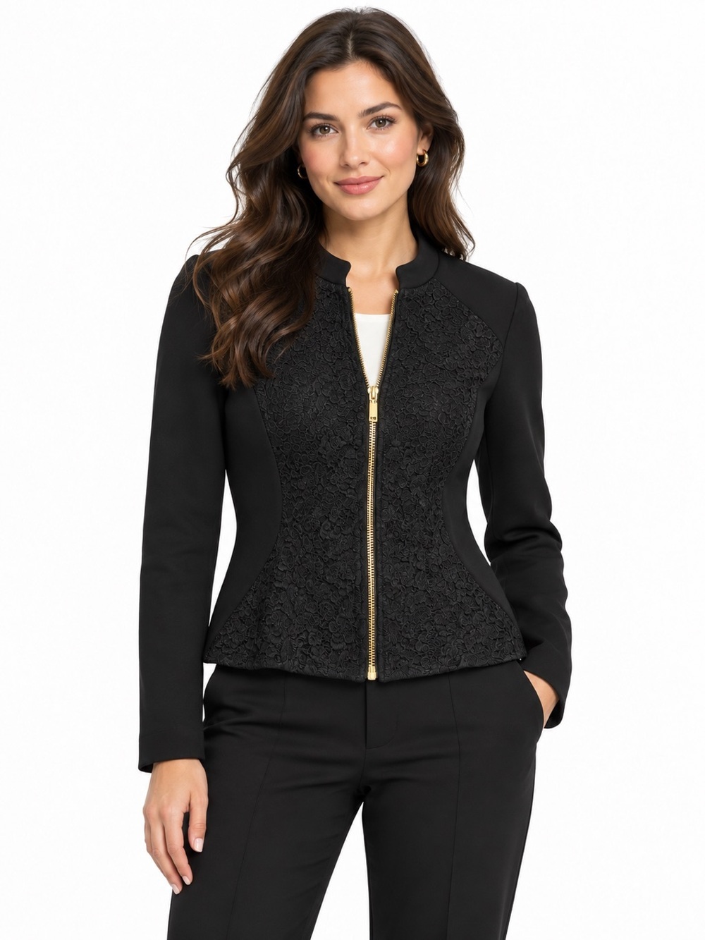 Escada Sport floral lace long sleeve zip up jacket black women's size 38 (S/M)